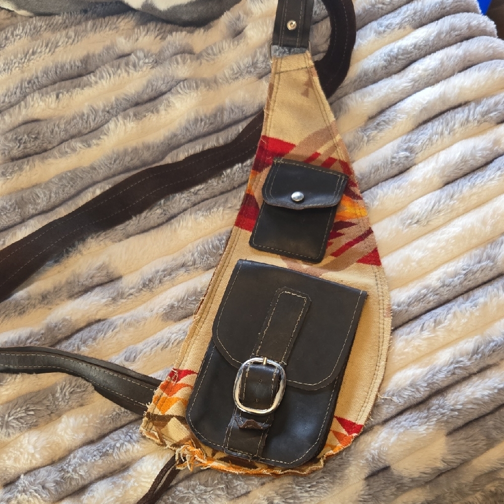 Tribal Print Crossbody Bag with Dark Brown Leather Accents (One Of A Kind)